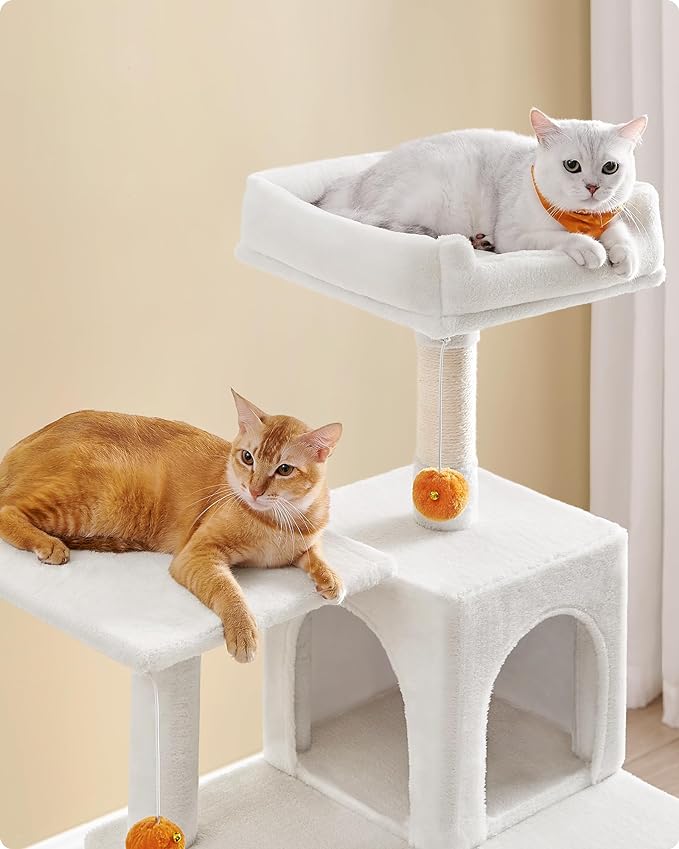 ACAZA Krabpaal voor meerdere Katten - Kat Condo met Hangmat - Kattenpaal - 143 cm - Wit