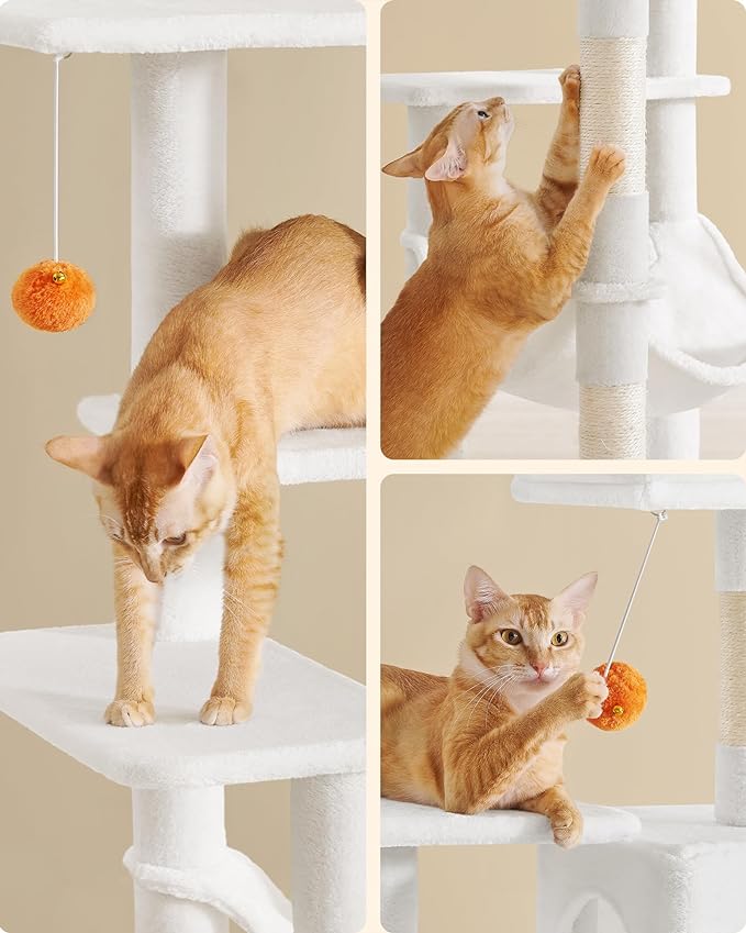 ACAZA Krabpaal voor meerdere Katten - Kat Condo met Hangmat - Kattenpaal - 143 cm - Wit