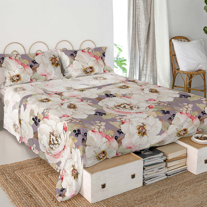White peonies Laken Set 105x200 cm Happyfriday, Veelkleurig, 100% katoen, de kwaliteit van 200 TC