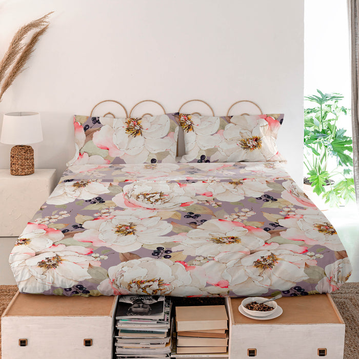 White peonies Laken Set 105x200 cm Happyfriday, Veelkleurig, 100% katoen, de kwaliteit van 200 TC