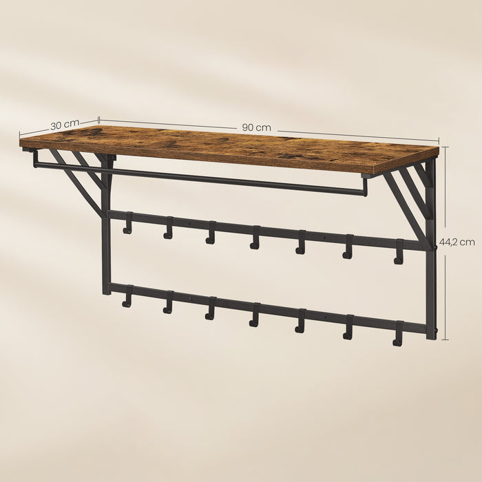 ACAZA Kapstok - Wandkapstok - Industrieel - Kapstok met Haken - 14 Haken - Metaal en Hout - Bruin
