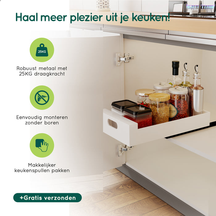 XIVADA Keukenkast organizer - Schuiflade  - Aluminium - 25 cm - Wit