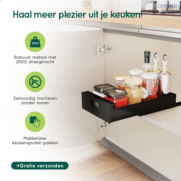 XIVADA Keukenkast organizer - Schuiflade  - Aluminium - 25 cm - Zwart