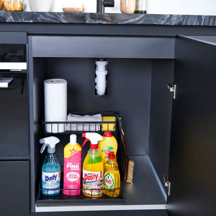 XIVADA Gootsteenkast organizer - Staal - Uitschuifbaar - Zwart