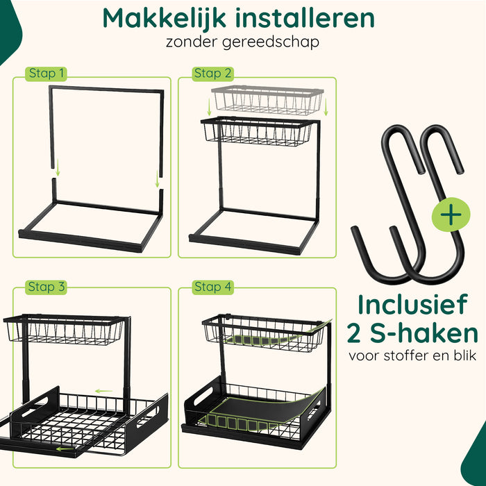 XIVADA Gootsteenkast organizer - Staal - Uitschuifbaar - Zwart