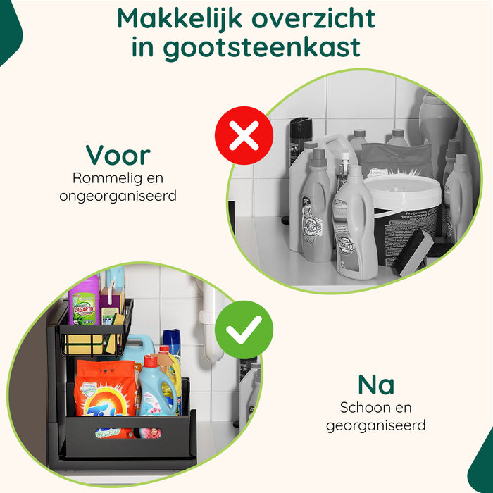 XIVADA Gootsteenkast organizer - Staal - Uitschuifbaar - Zwart