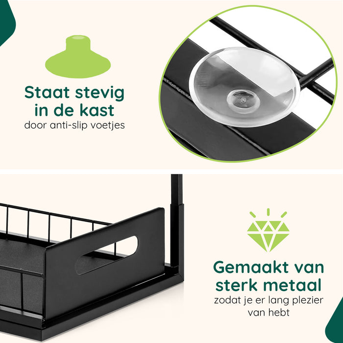 XIVADA Gootsteenkast organizer - Staal - Uitschuifbaar - Zwart