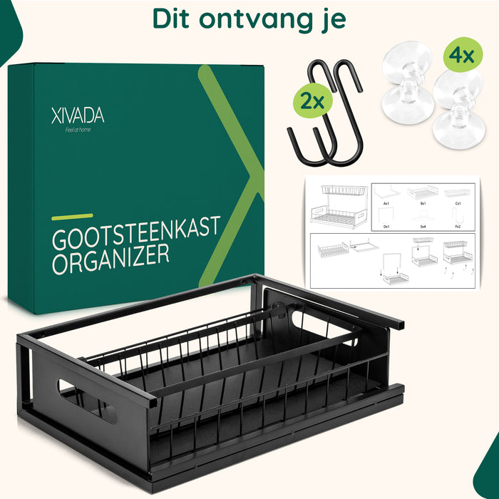XIVADA Gootsteenkast organizer - Staal - Uitschuifbaar - Zwart
