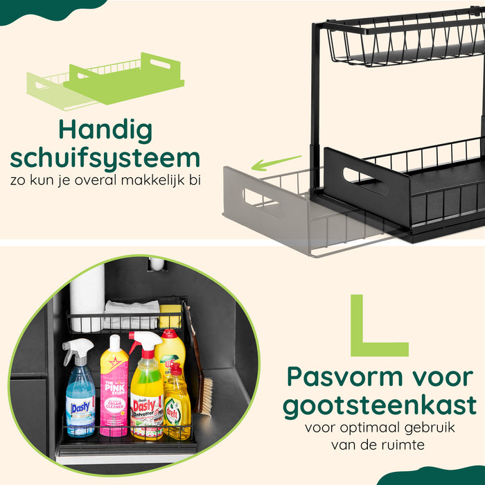 XIVADA Gootsteenkast organizer - Staal - Uitschuifbaar - Zwart