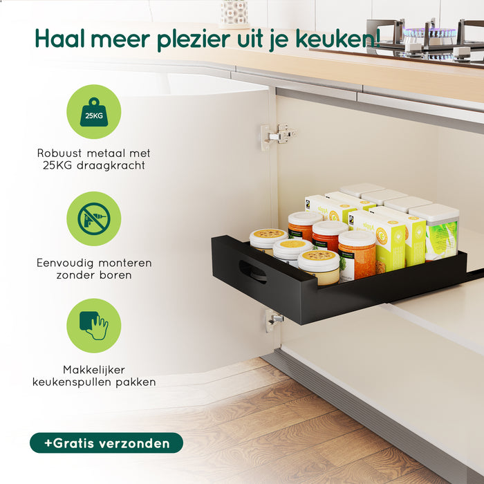 XIVADA Keukenkast organizer - Schuiflade  - Aluminium - 35 cm - Zwart