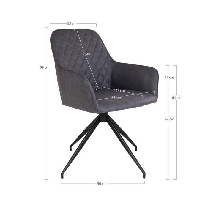 Hioshop Harbo eetkamerstoel met draaivoet donkergrijs, zwart.