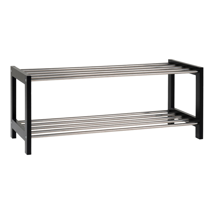 Padova Shoe Rack - Shoe Rack, wood|steel, 2 shelves, black 78x34 cm