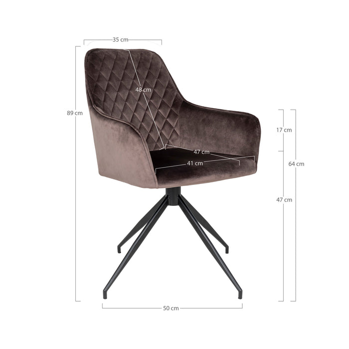 Hioshop Harbo eetkamerstoel met draaivoet champignonkleurig, zwart.