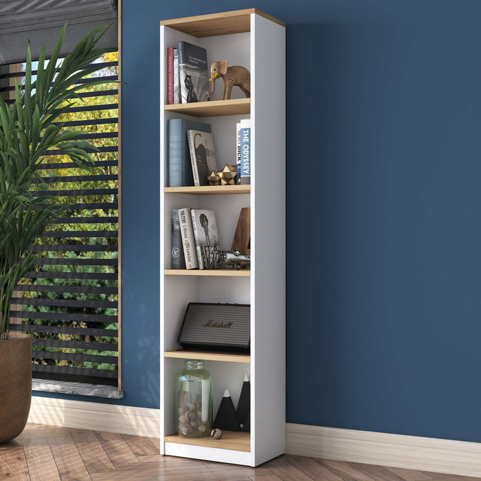 Giga Meubel - Boekenkast Wit|Walnoot Hout - 40x25x161,8cm - Hatipler