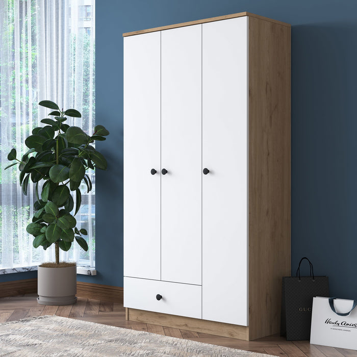 Giga Meubel - Kledingkast Wit|Walnoot Hout - 90x43x170cm - Bayburt