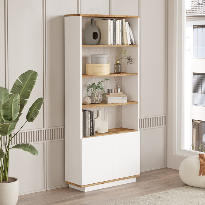 Giga Meubel - Boekenkast Wit|Naturel Hout - 75x27x168,3cm - Fethiye
