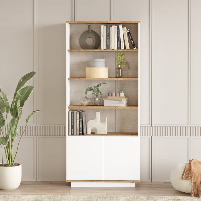 Giga Meubel - Boekenkast Wit|Naturel Hout - 75x27x168,3cm - Fethiye