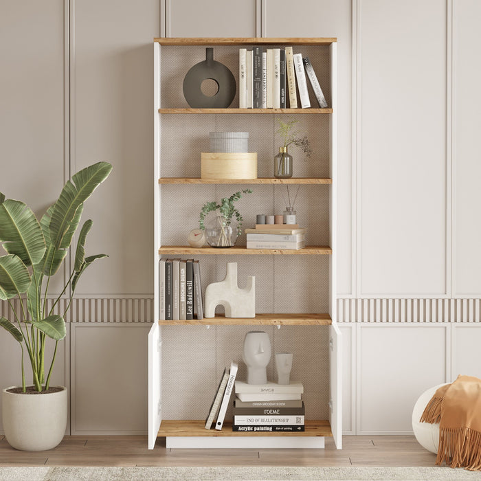 Giga Meubel - Boekenkast Wit|Naturel Hout - 75x27x168,3cm - Fethiye