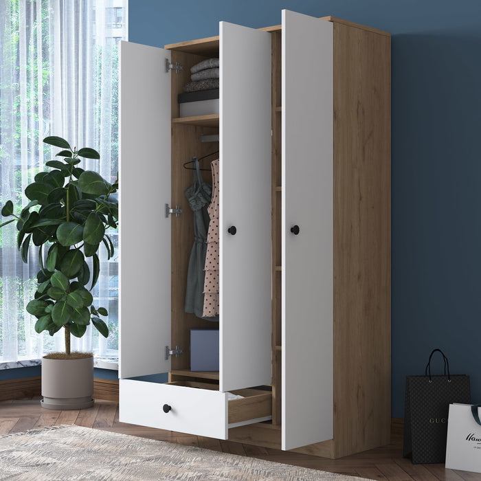 Giga Meubel - Kledingkast Wit|Walnoot Hout - 90x43x170cm - Bayburt