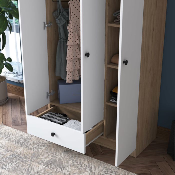 Giga Meubel - Kledingkast Wit|Walnoot Hout - 90x43x170cm - Bayburt