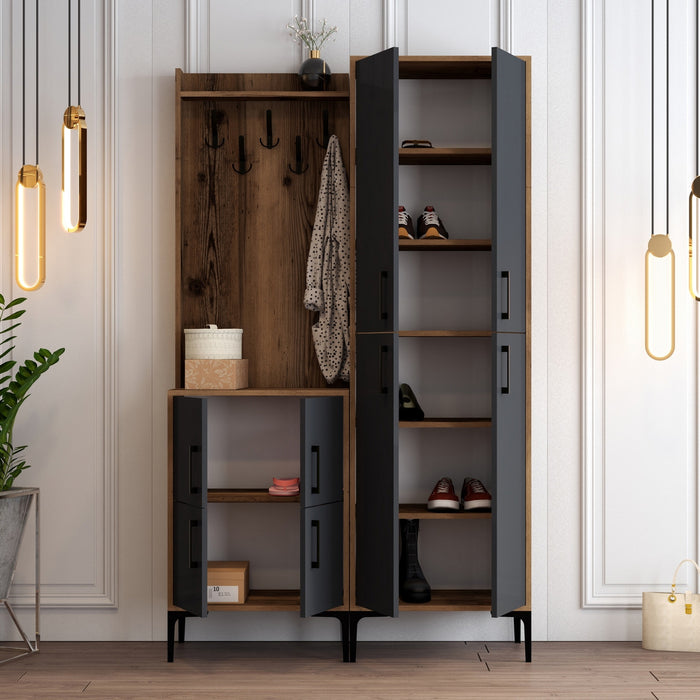 Giga Meubel - Garderobemeubel Walnoot|Antraciet Hout - 200cm - Berlin