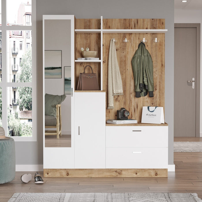 Giga Meubel - Garderobemeubel Naturel|Wit Hout - 140cm - Didim