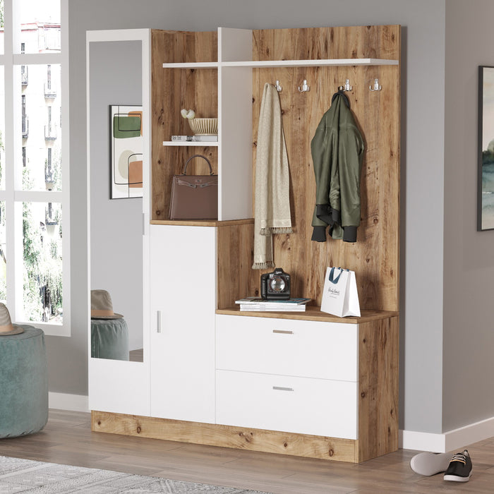 Giga Meubel - Garderobemeubel Naturel|Wit Hout - 140cm - Didim
