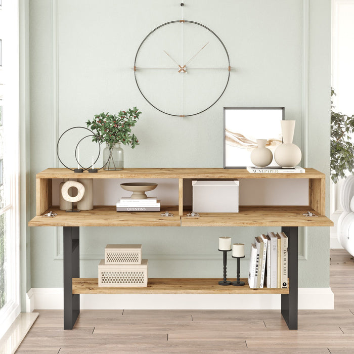 Giga Meubel - Garderobemeubel Naturel Hout - 139x43x75,7cm - Dilek