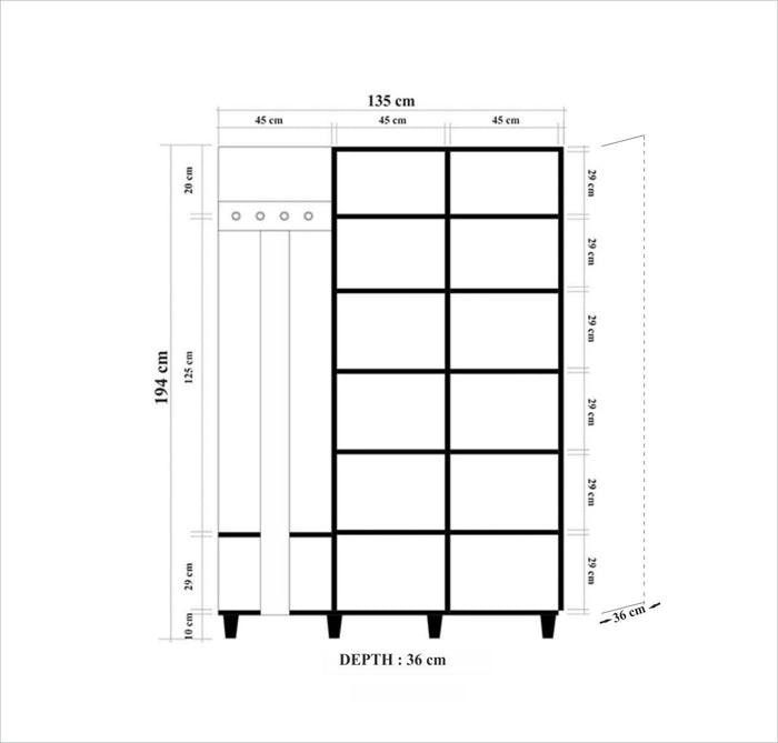 Giga Meubel - Garderobemeubel Eiken Hout - 135x36x194cm - Garmanto