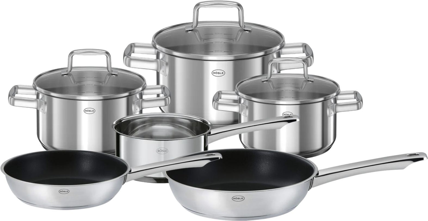 Rosle Pannenset Moments - Kookpannen + Deksels, Steelpan & Koekenpannen ø 20 & 28 cm - 6 Delig
