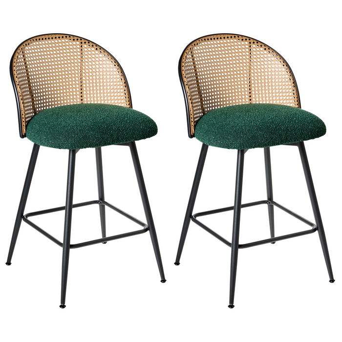 Beliani - NATHAN - Barkruk set van 2 - Groen - 91 cm - Bouclé