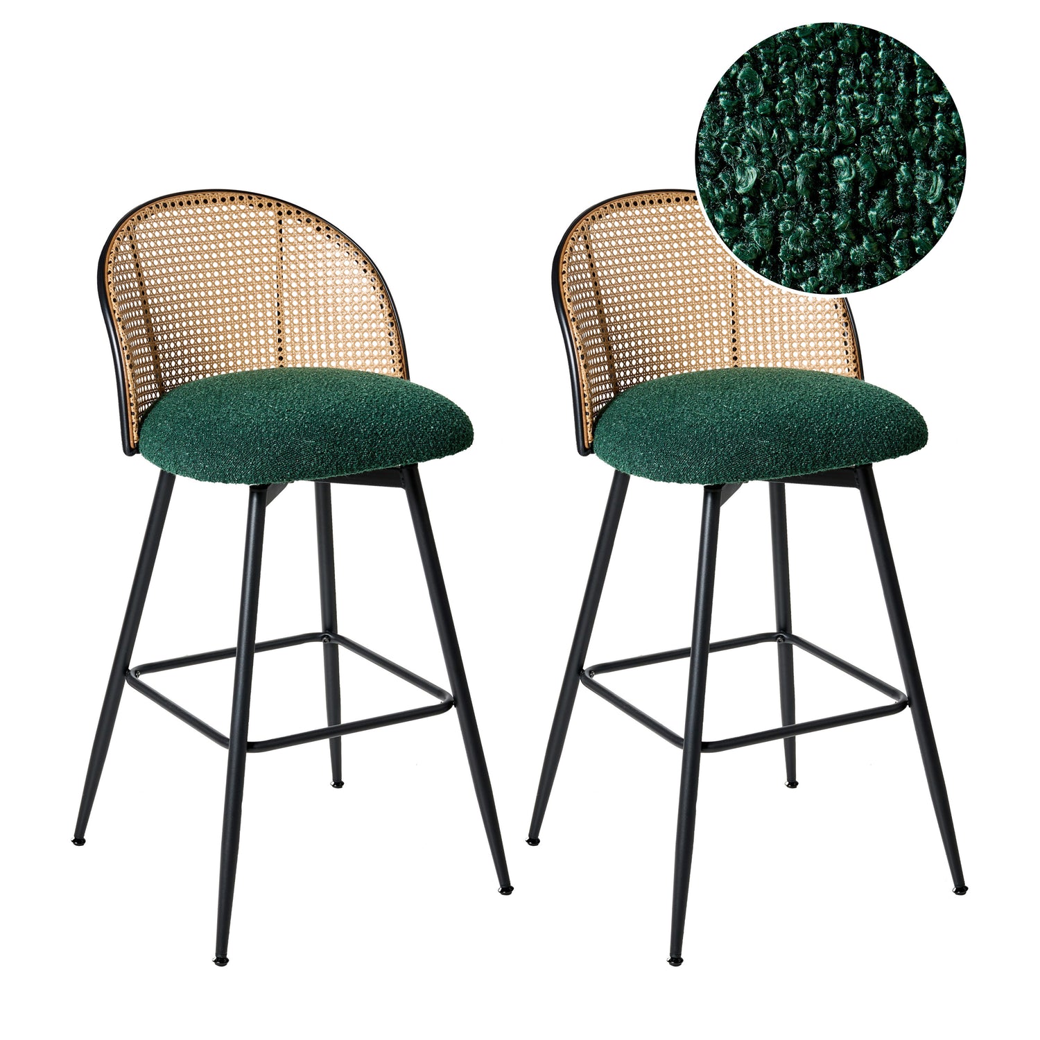 Beliani - NATHAN - Barkruk set van 2 - Groen - 99 cm - Bouclé