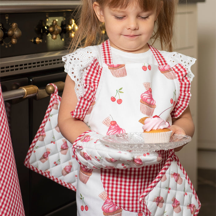 Clayre & Eef Keukenschort Kinderen 48x56 cm Rood Roze Katoen Cupcakes