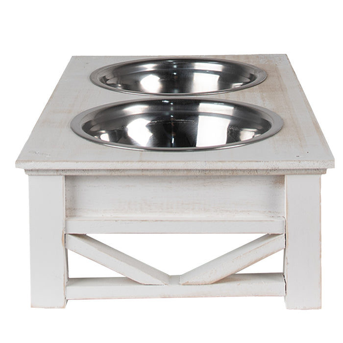 Clayre & Eef Voerbak hond 2x500 ml Wit Hout