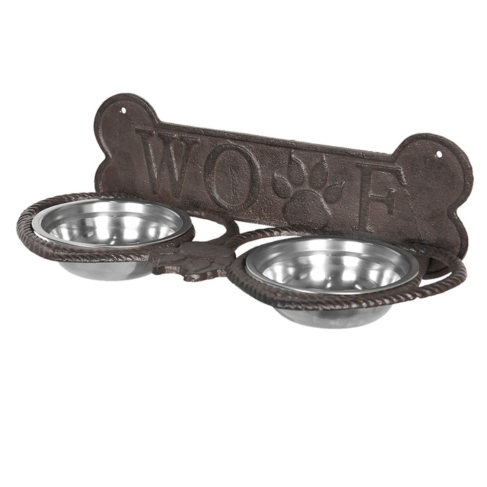 Clayre & Eef Voerbak hond 39x18x12 cm Bruin IJzer Hondenbot