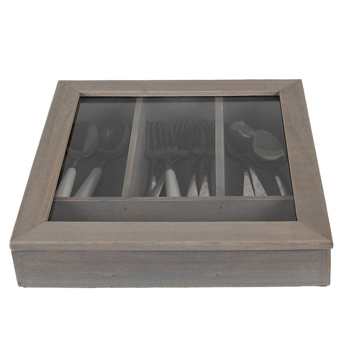 Clayre & Eef Bestekbak 30x30x8 cm Grijs Hout