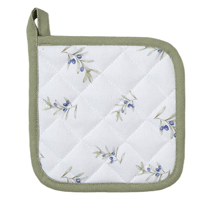 Clayre & Eef Kind Pannenlap 16x16 cm Wit Katoen Olijven