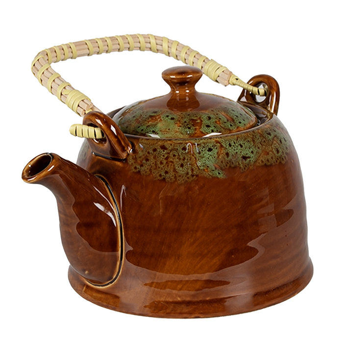 Clayre & Eef Theepot met Filter 750 ml Bruin Groen Keramiek