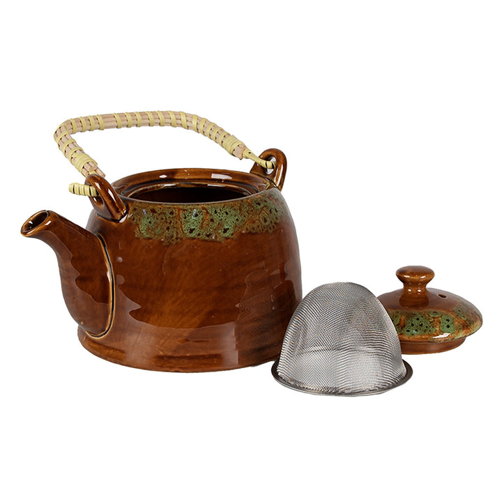 Clayre & Eef Theepot met Filter 750 ml Bruin Groen Keramiek