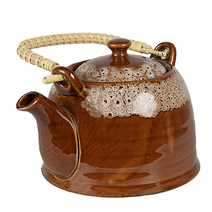 Clayre & Eef Theepot met Filter 750 ml Bruin Groen Keramiek