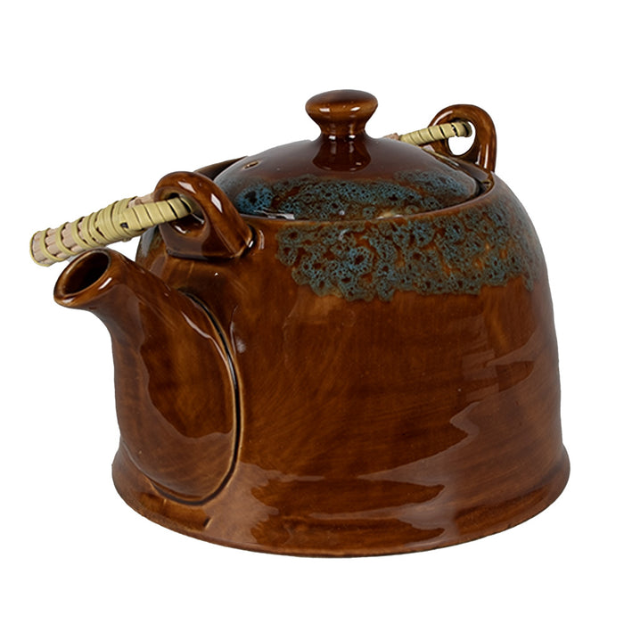 Clayre & Eef Theepot met Filter 750 ml Bruin Blauw Keramiek