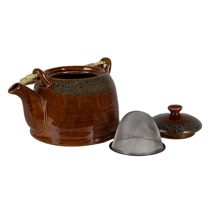 Clayre & Eef Theepot met Filter 750 ml Bruin Blauw Keramiek