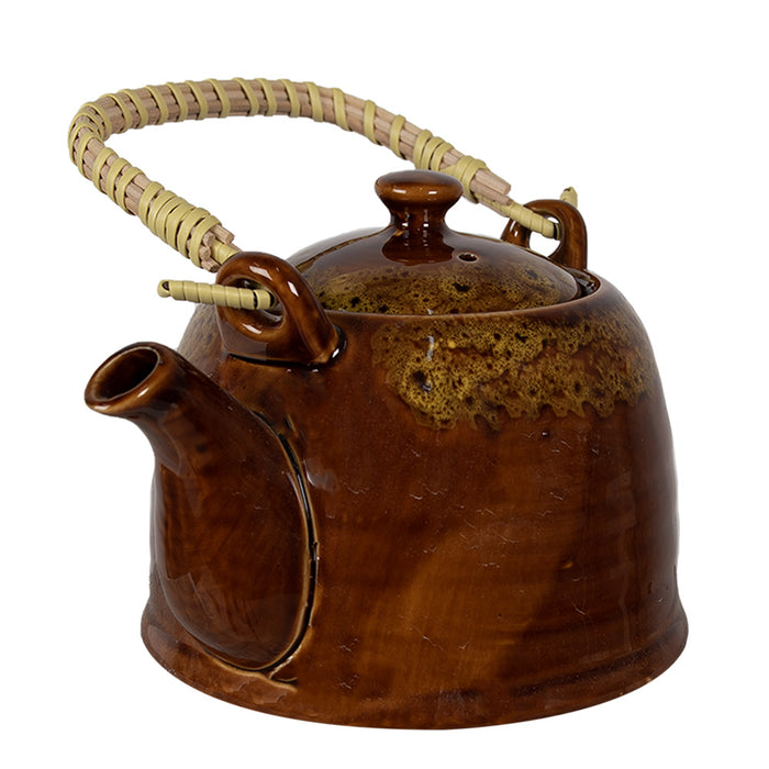 Clayre & Eef Theepot met Filter 750 ml Bruin Geel Keramiek