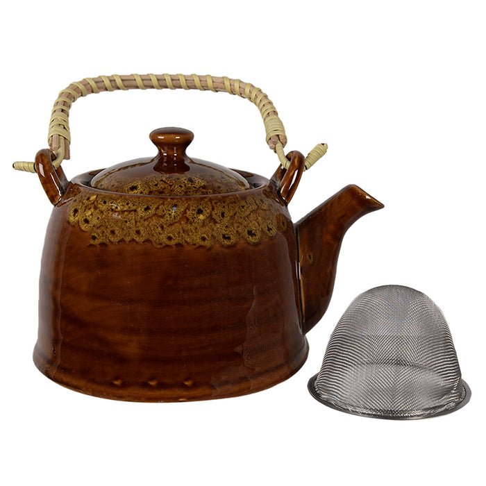Clayre & Eef Theepot met Filter 750 ml Bruin Geel Keramiek