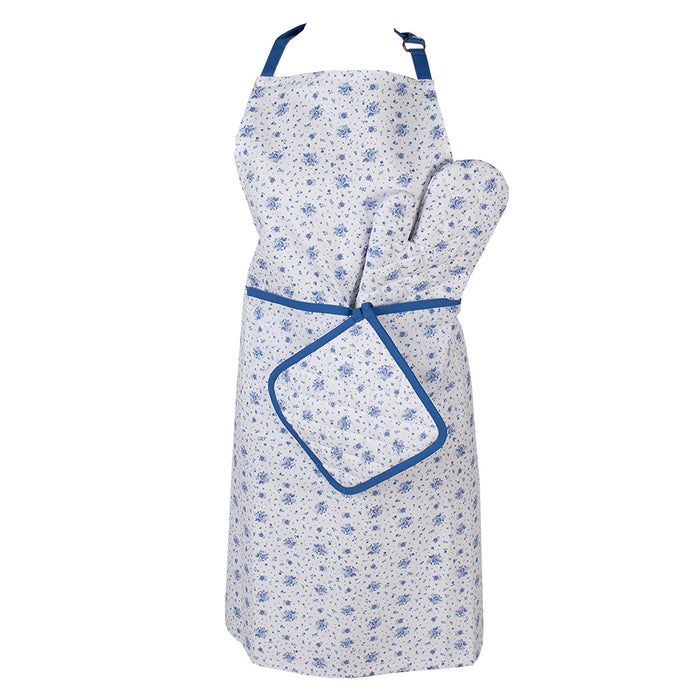 Clayre & Eef Keukenschort 70x85 cm Wit Blauw Katoen Roosjes