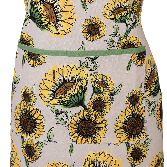 Clayre & Eef Keukenschort 70x85 cm Beige Geel Katoen Zonnebloemen