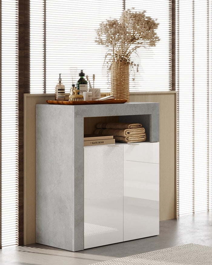 Benvenuto Design Hamburg HG Wit | Beton Badkamerkast 2-Deuren Laag