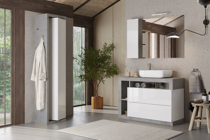 Benvenuto Design Hamburg HG Wit | Beton Badkamerkast Draaibare Kolom