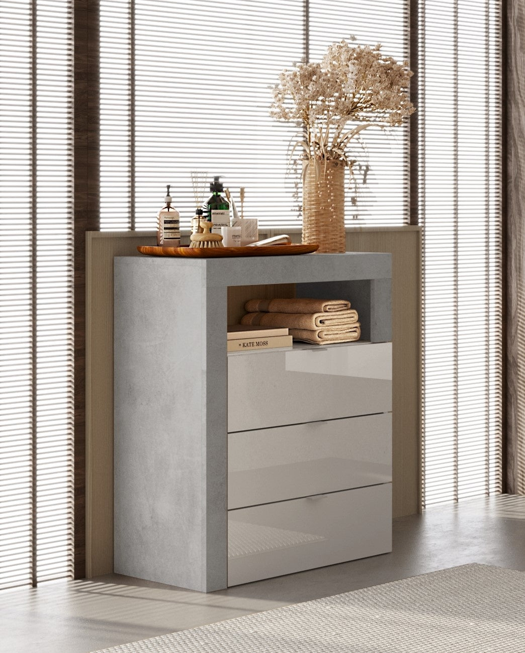 Benvenuto Design Hamburg HG Wit | Beton Badkamerkast 3-Lades Laag
