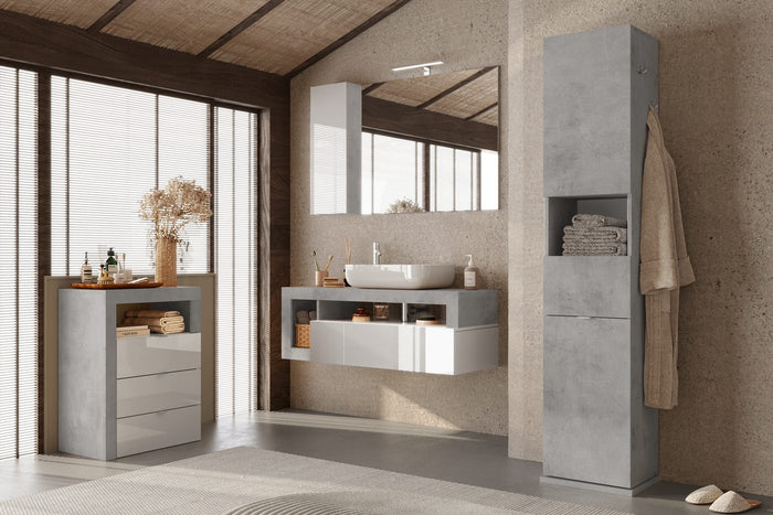 Benvenuto Design Hamburg HG Wit | Beton Badkamerkast 3-Lades Laag